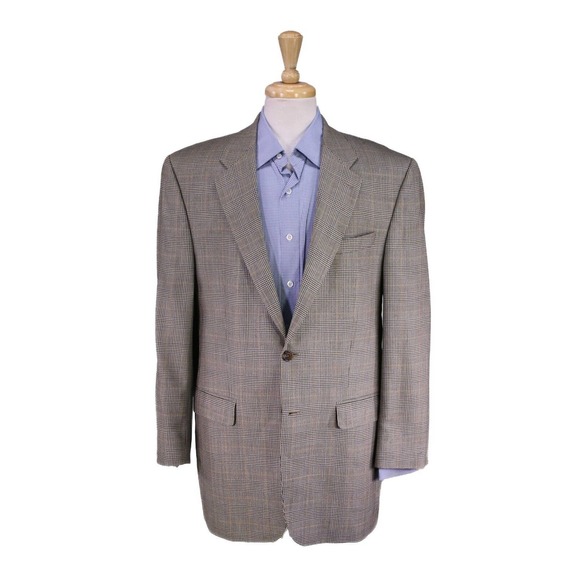 Lauren Ralph Lauren Black/White/Blue/Gold Plaid Wool-Silk 2-Btn Sportcoat 42L - Picture 1 of 9
